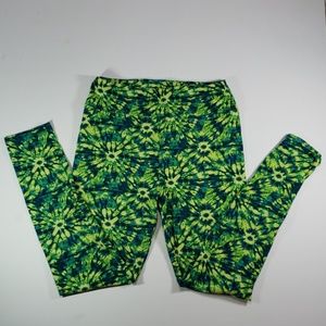 LulaRoe Green & Yellow Tye Dye OS Leggings
